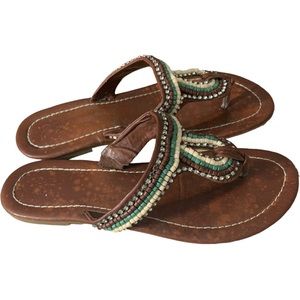 Beaded Embellished Brown Sandals Size 8